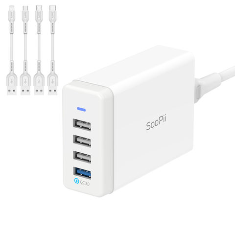 60W/12A 8-Port Desktop Charging Station Multiple USB, Multi Port Travel  Fast Wall Charger Hub with LCD for Smart Phones, Tablet and More (White)