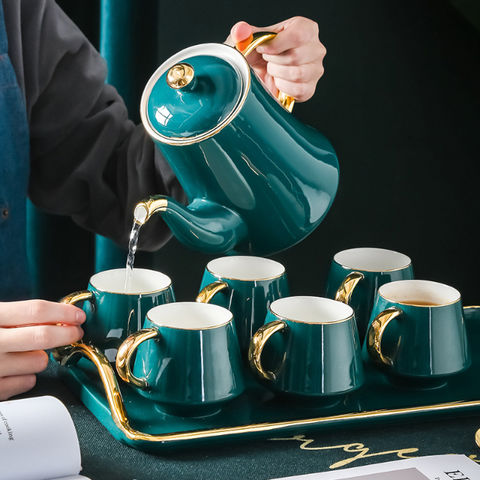 Tea Set Tea Pot 6 Cups 6 Saucers 6 Spoons 20-piece 3 Oz Cups