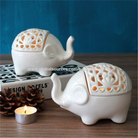 Adornos creativos para el hogar con diseño de elefante pequeño calado, candelabro de cerámica calado