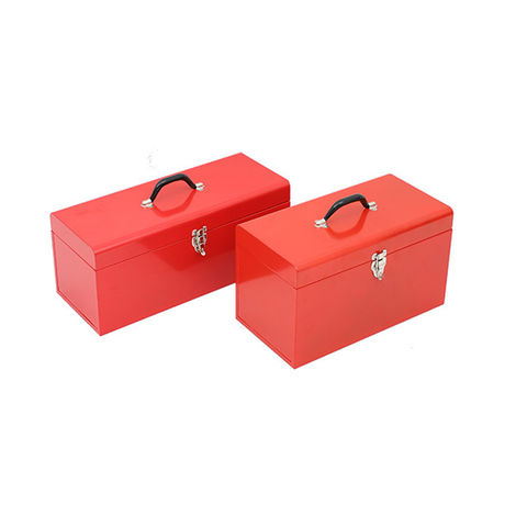 19.1 in. L x 6.1 in. W x 6.5 in. H, Hip Roof Style Portable Steel Tool Box  with Metal Latch Closure