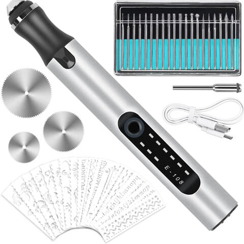 Electric Engraving Pen,Professional Etching Pen Engraver Tool,USB  Rechargeable DIY Engraving Pen Kit for Jewelry Glass Wood Stone  Metal(Silver) 