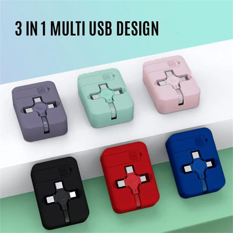 3 in 1 All USB Types Retractable Charging Cable Box