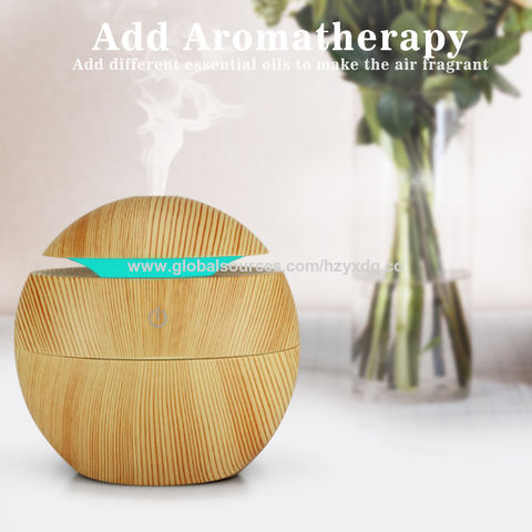 Difusor de aceite esencial de aromaterapia de 130 ml, luces LED de 7  colores, grano de madera para el hogar