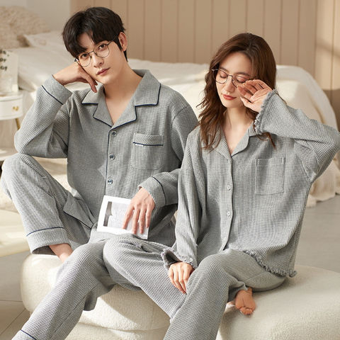 Pijamas de Pareja Manga Larga Dibujos Animados Algodón Conjunto de Ropa de Invierno al por Mayor