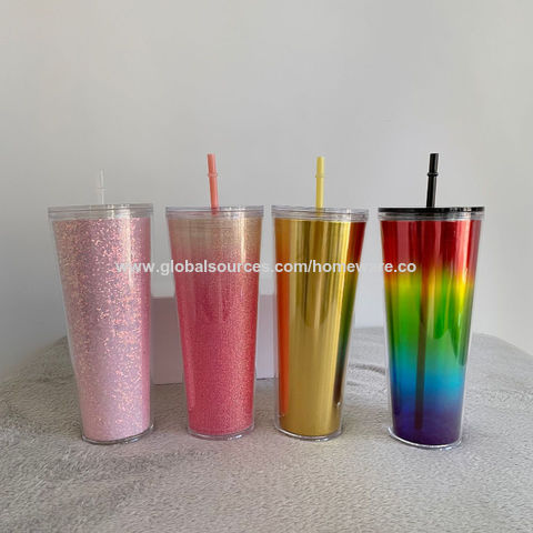 Buy Wholesale China Double Layer Insert Transparent Acrylic Ps Gradient  Flash Cup 700ml 24oz Portable Mug With Straw & Water Bottle at USD 2.35