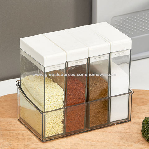 Clear Glass Condiment Round Spice Jars Seasoning Box Wood Lid Cooking Tools  Glass Sugar Milk Powder Spices Storage Case for Home