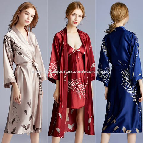 Women's Sleeping Robes Satin Plus Size Sexy Two-piece Suit Sleep