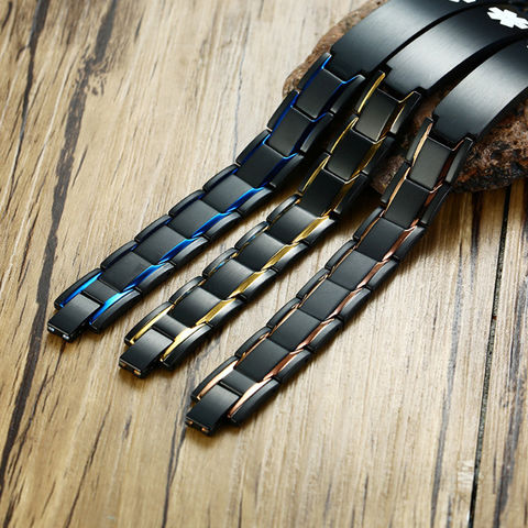 Stainless Steel Curved Cards Gold Men's Bracelet Bracelet Medical Logo for sale at factory direct price