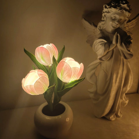 Lámparas de noche con forma de tulipanes, flores artificiales con luz LED, ramo de tacto real para decoración del hogar for sale at factory direct price