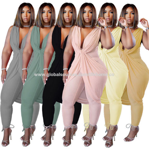 Plus Size Solid Color Jumpsuits Women Romper Jumpsuit Plus Size
