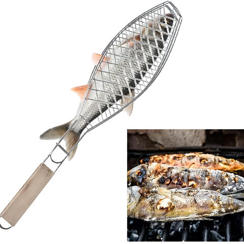 Stainless Steel BBQ Grill Basket Set With Silicone Brush & Tongs - Foldable, For Fish & Veggies