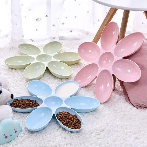 Pet Cat And Dog Dinner Plate 6-grid Petal-shaped Plastic Storage ...