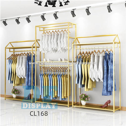 Wall Mounted Clothes Rack Gold Boutique Rack Clothes Shop Display