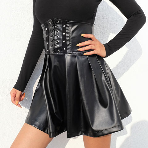Black Faux Leather Pleated Skater Skirt  Skater skirt, Mini skirts, Leather  pleated skirt