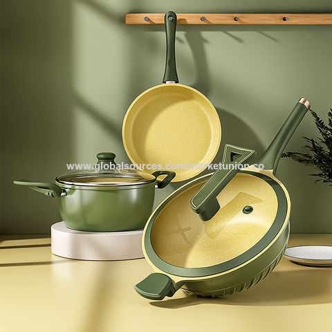 8PCS Stainless Steel Cookware Set with Yellow Silicone - China Kitchen  Utensils and Cookware Set price