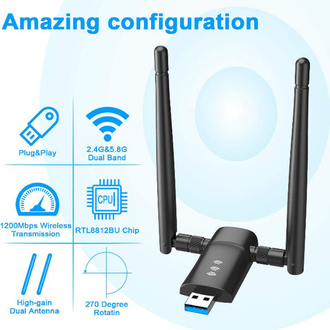 Adaptateur Wifi USB sans fil pour PC - 802.11ac 1200mbps Dual 5dbi X