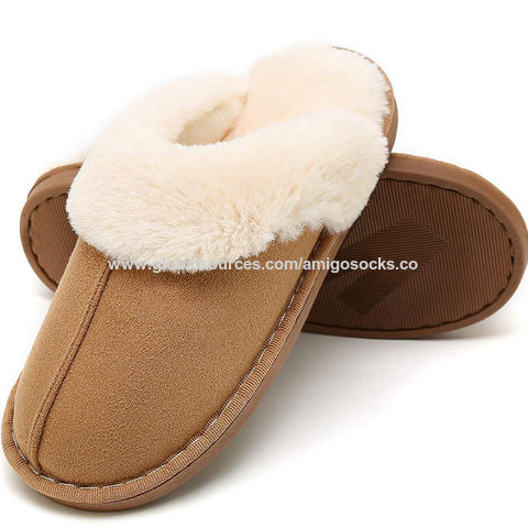 Pantoufles d'hiver pour la maison avec semelle en caoutchouc TPR pour hommes et femmes, chaussons chauds pour intérieur et extérieur