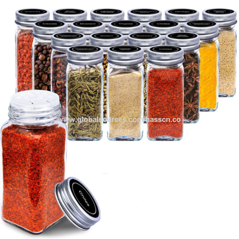 Glass Spice Jars - 4oz Empty Square Spice Containers - Shaker Lids And ...