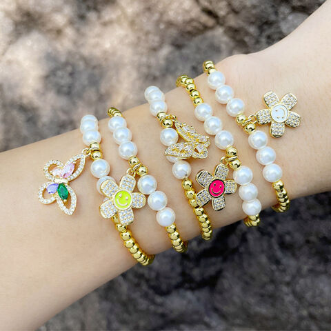White Copper Alloy Charm Fashion Bracelet Pearl Butterfly