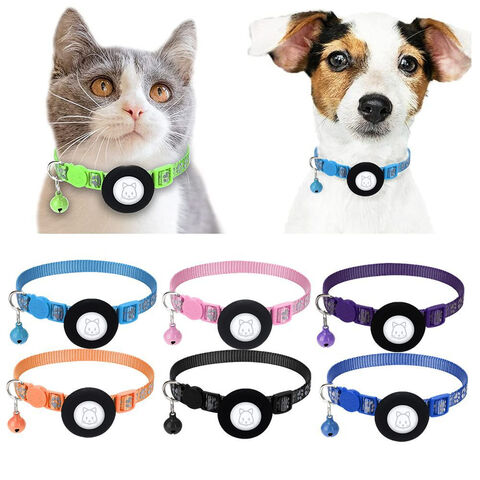 Individuell anpassbares, reflektierendes, verlustsicheres Hunde-Halsband aus Nylon-Silikon mit Airtag-Halterung und Glöckchen