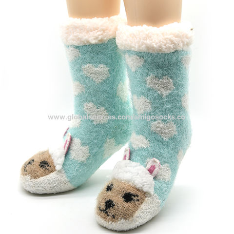 Women Winter Socks Knit Anti-Slip Sweat Warm Cute Cartoon Animals Fuzzy  Home Slipper Socks