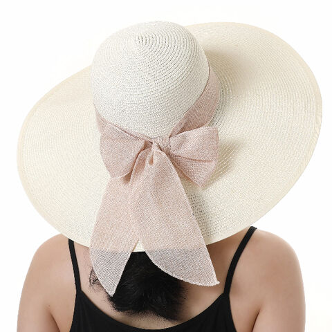 Chapeau de paille à large bord pour fille avec nœud : : Mode