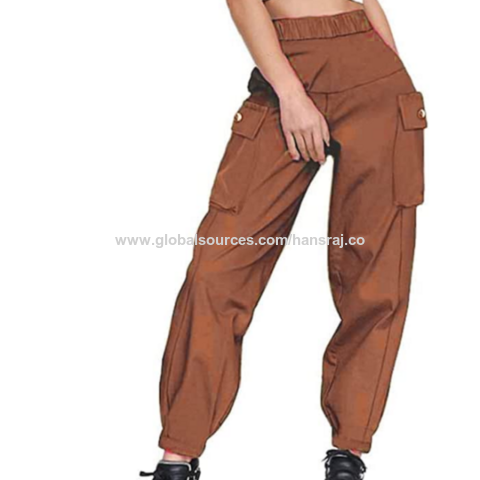 Pantalon cargo femme avec zip taille haute design en coton doux pou