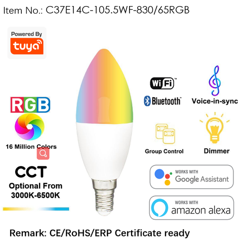 Buy Wholesale China Wifi Led Bulb C37 5.5w Rgb&cct(2700k-6500k) Wifi ...