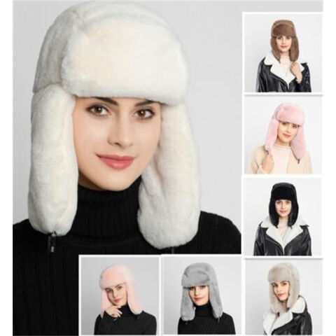 Gorro ruso de piel sintética esponjosa para mujer, gorros de esquí gruesos  y esponjosos, gorros cálidos de invierno