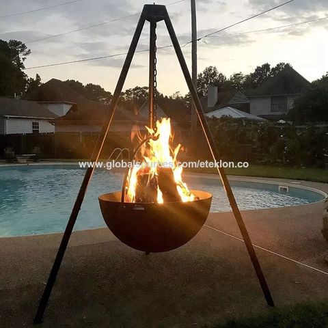 Cauldron Fire Pit And Tripod Stand Heavy Duty Cooking Grill