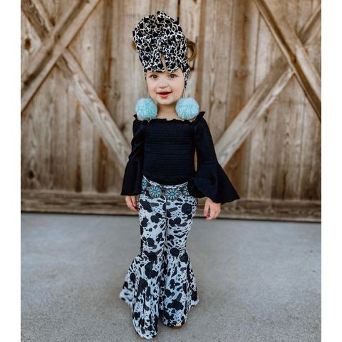 Yiyuan OEMD ODM Western Highland, pantalones de campana para niños, boho de vaca, leggings para niños, aptos para 0-12 años