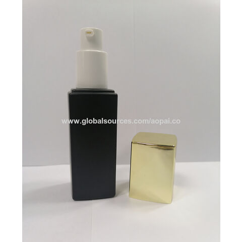 30ml Square Clear Glass Liquid Foundation Bottle with Black Plastic