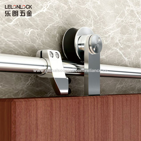 thumbnail image 2 of Sliding Barn Door Roller Hardware Kit – Black Aluminum Rail Pulleys, 2-Pack, Stainless Steel, Contemporary Style 2 of 5
