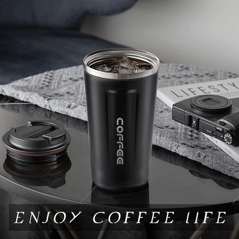 500/350ml Silver Stainless Steel Insulated Coffee Travel Mug Spill Proof  W/Lid