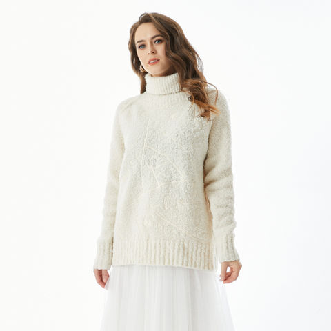 Suéteres de Lana para Mujer, Diseño Holgado de Talla Grande, Jersey Deportivo de Punto Bordado con Cuello Tortuga - Venta al por mayor for sale at factory direct price