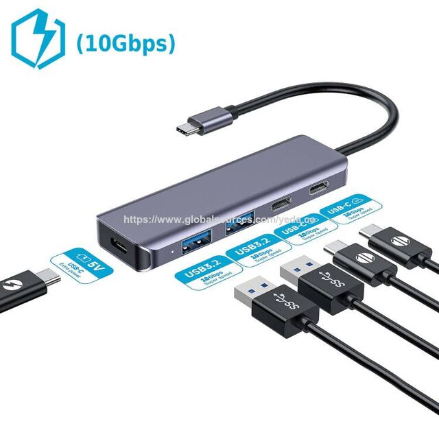 محطة إرساء USB جديدة 5 في 1 من النوع C بمنفذ USB 3.2 ومنفذ من النوع C Gen2 بسرعة 10 جيجابت في الثانية