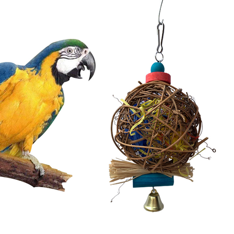Fournitures pour oiseaux, jouet à tirer en rotin, jouet à grignoter en rotin Lafite, balles à clochettes, jouets à mâcher pour perroquets et autres oiseaux de compagnie for sale at factory direct price