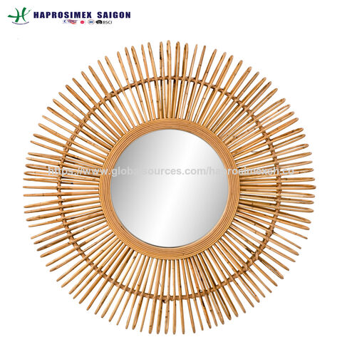 مرآة حائط من الخيزران المصنوع يدويًا، مادة صديقة للبيئة for sale at factory direct price