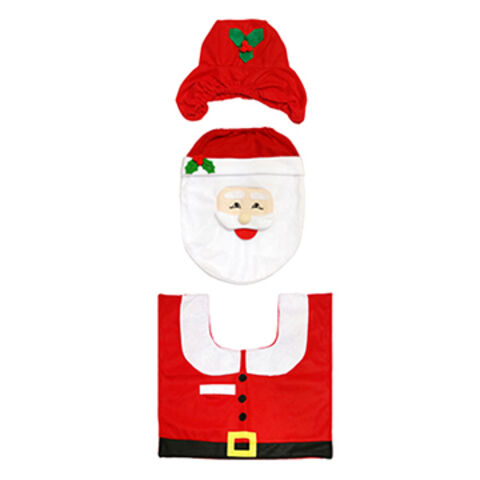 Ensemble Housse de Siège de Toilette et Tapis Père Noël Joyeux pour Salle de Bain (Père Noël) - Décoration de Noël en Gros for sale at factory direct price