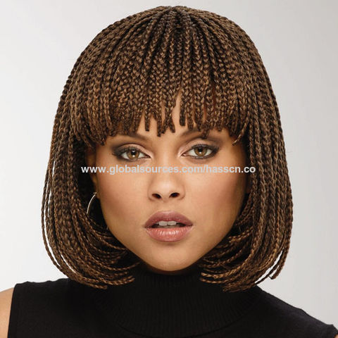 Buy Wholesale China Short Braided Wig 12 Inch African American Wigs Box Braid Wigs Synthetic Short Bob With Fringe Black Brown Wig For Use Braided Wig at USD 14.11