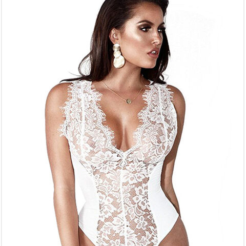 Sexy Dessous für den Sommer, nahtlose Bodys mit V-Ausschnitt, Spitze und Print für Damen