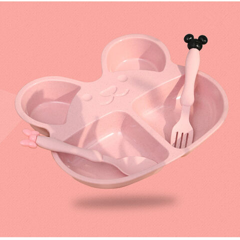 New Cartoon Wheat Straw Divided Plate BPA Free Biodegradable Dinnerware Children's Tableware Set for sale at factory direct price