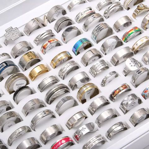 ¡Venta al por mayor! Anillos baratos de acero inoxidable para hombres y mujeres, joyería para regalos de joyería, lote mixto de anillo
