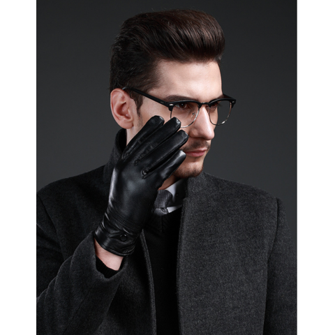 Winter Thick Warm Touch Screen Sheepskin Gloves Men's Leather