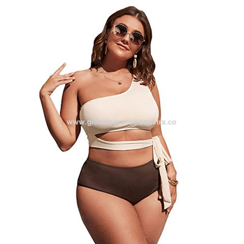 LRX Factory: Trajes de Baño de Dos Piezas, Tallas Grandes, Diseño Color Block, Un Hombro, Lazo Lateral y Bikini de Cintura Alta Personalizados para Mujer