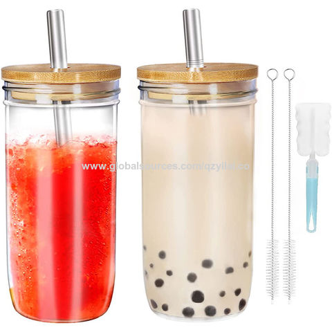 30oz Glass Tumbler with Straw and Lid, Reusable Boba Smoothie Cup