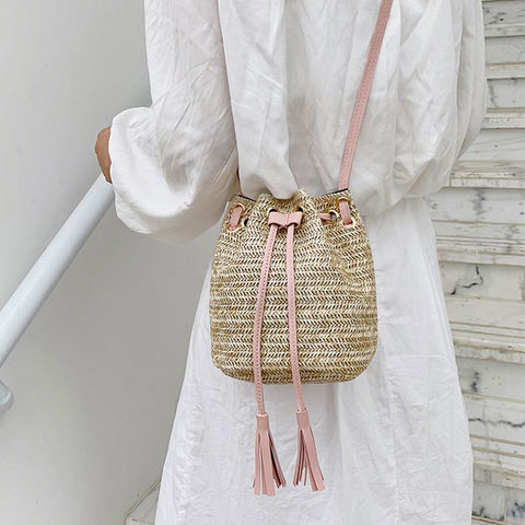 Cotton Rope Bucket Shoulder Bag For Women Handamade Woven Handbag