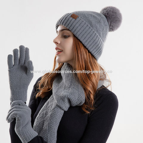 Women's Warm Winter Cap Scarf Gloves Set