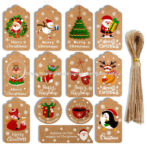 50pcs Merry Christmas Thank You Kraft Paper Tags Xmas Tree Hanging ...