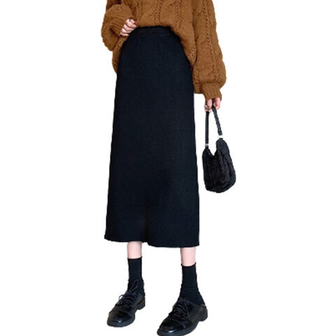 Neuer Damenmode-Strickrock mit Schlitz, halblang, hohe Taille, A-Linie, figurbetont, für Frühling und Herbst.